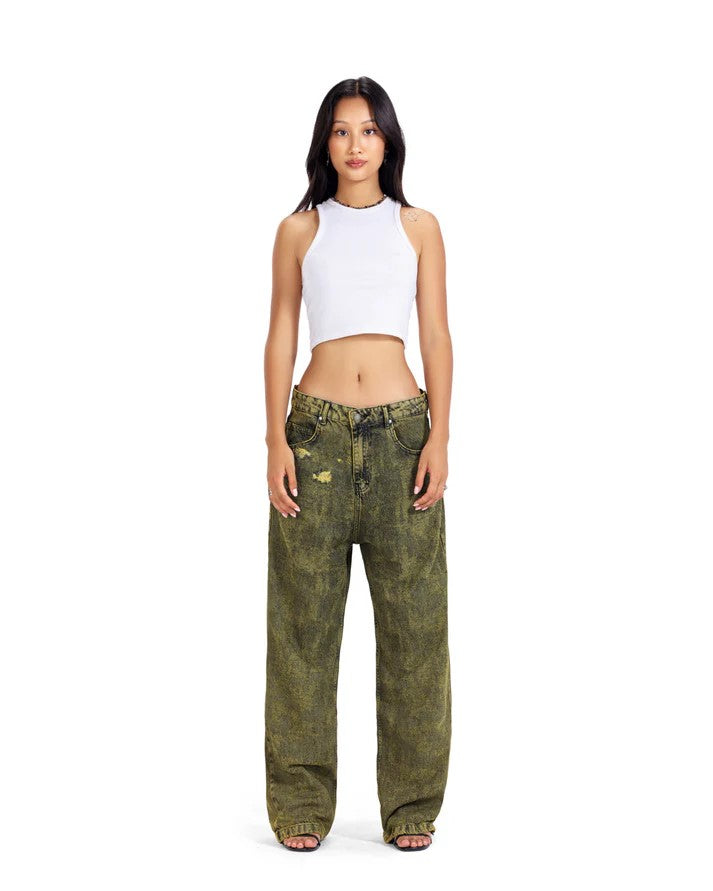 Distressed Denim - Olive