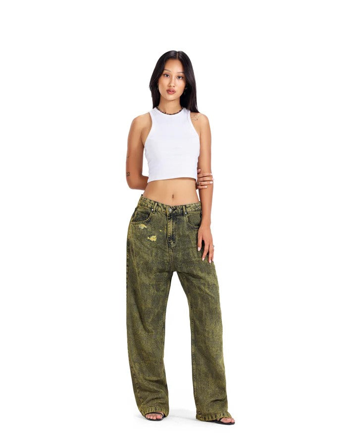 Distressed Denim - Olive