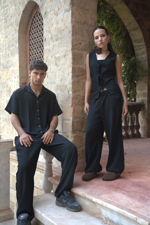 linen pants Black