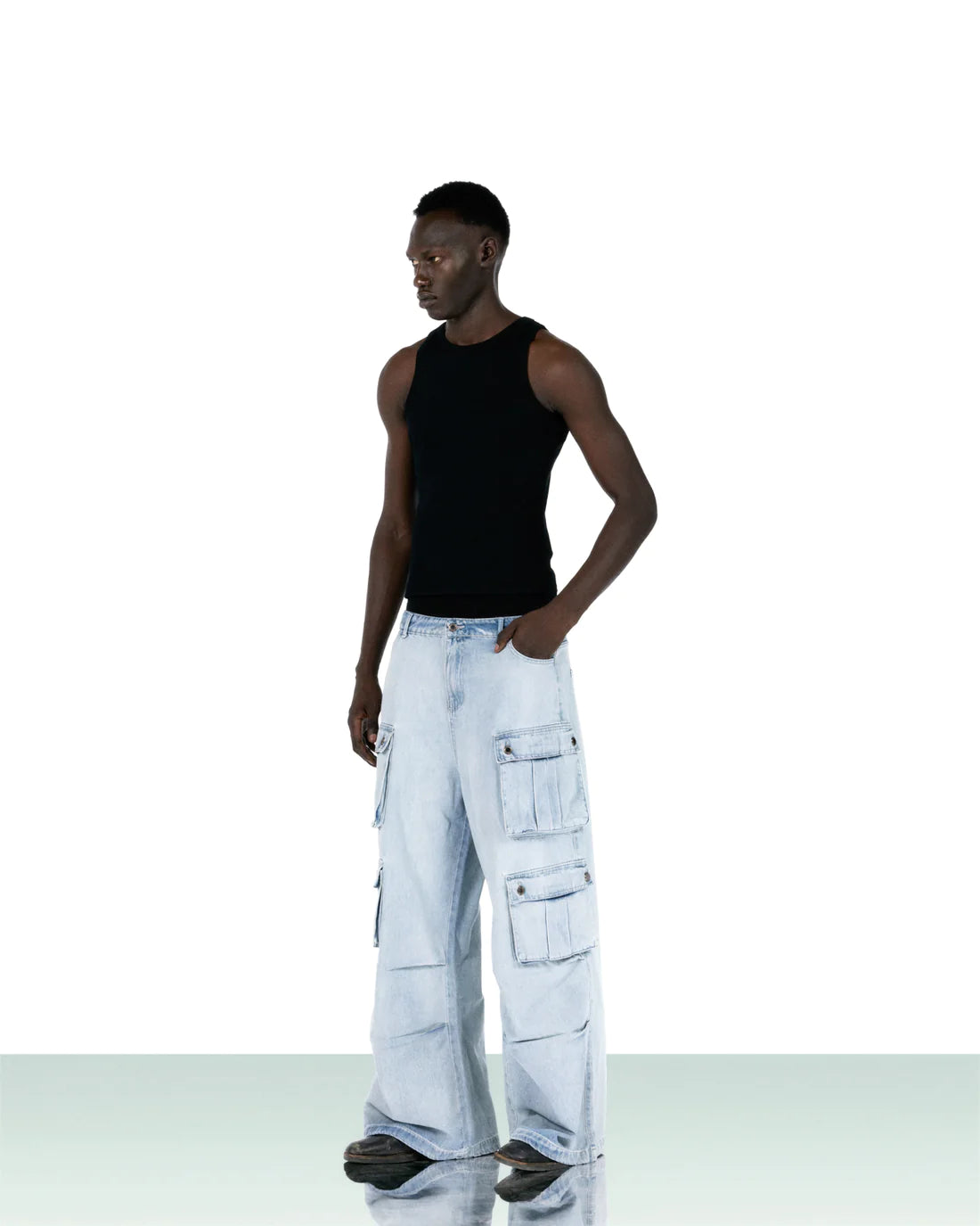 Pale blue draped cargos