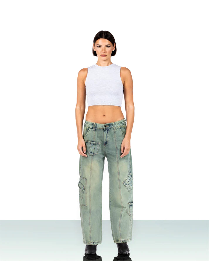 elastic jeans green