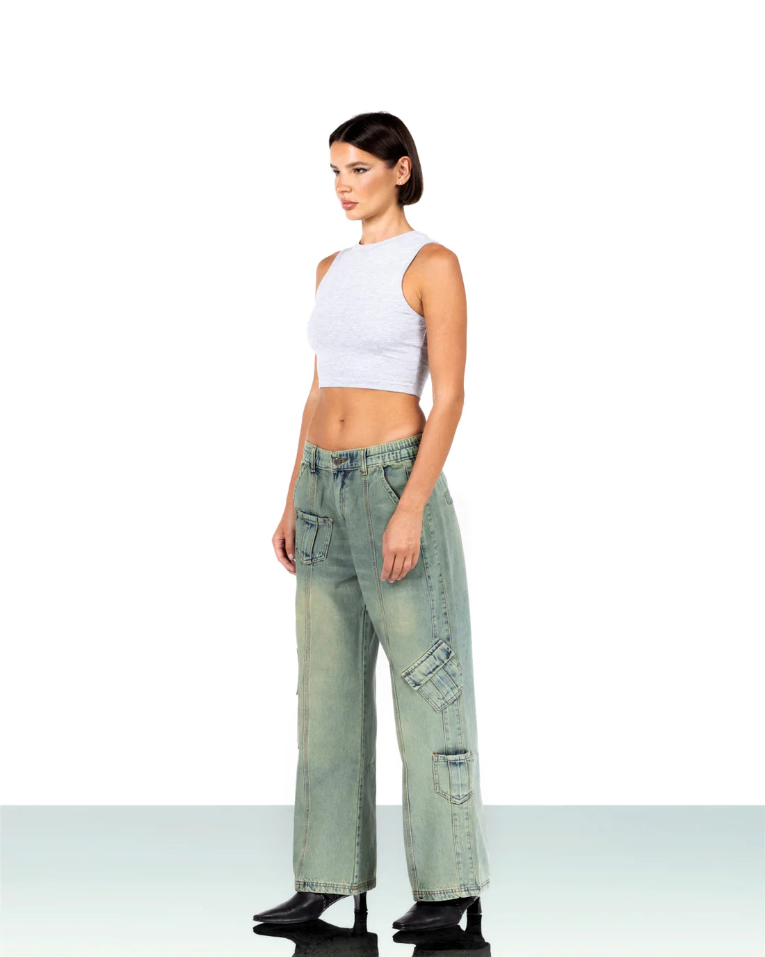 elastic jeans green