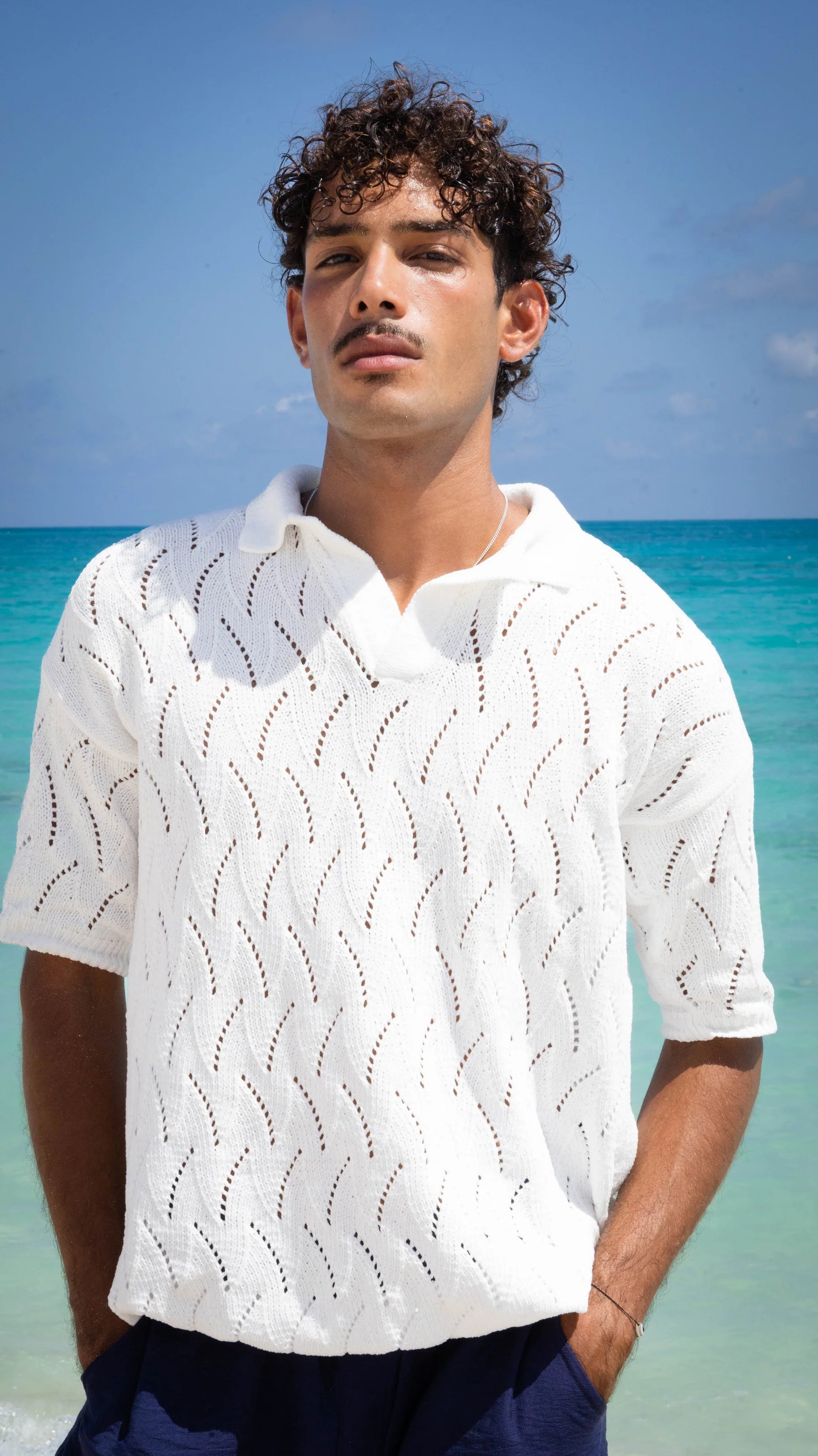 Knit Polo T Shirt White